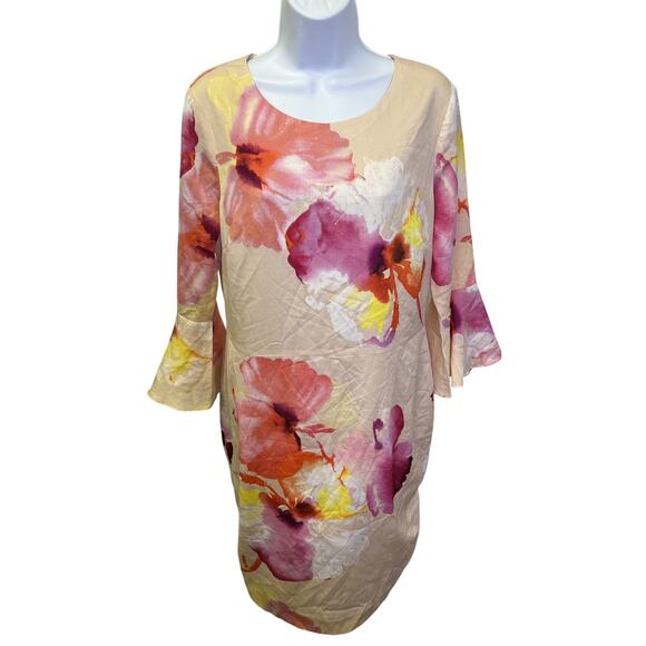 The Limited Dresses & Skirts - 🌸 The Limited Womens 12+ Cream Watercolor Floral Shift Dress Bell Sleeve Party